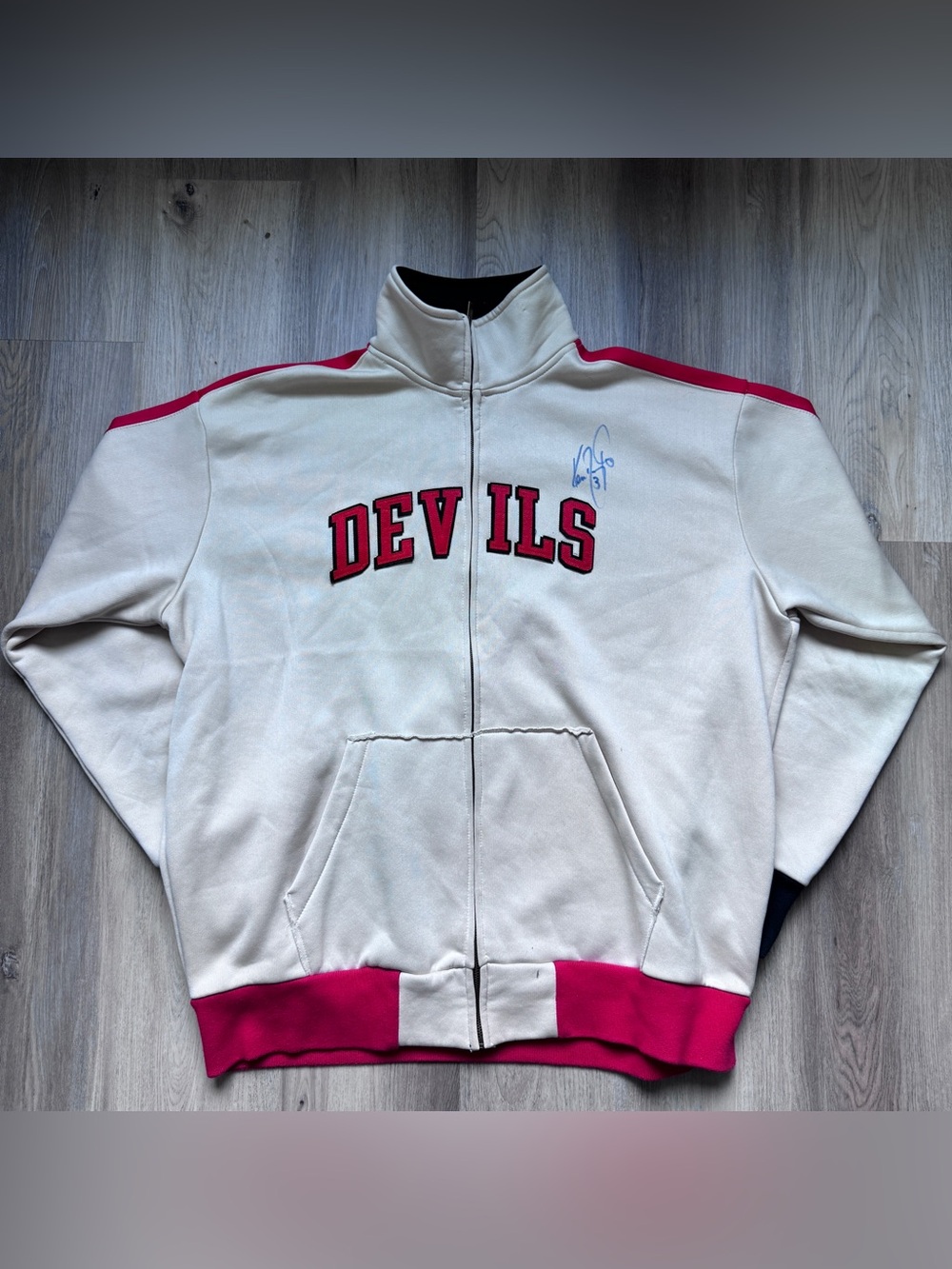 Autographed Ken Daneyko New Jersey Devils Zip Track Jacket Signed Number 3 White